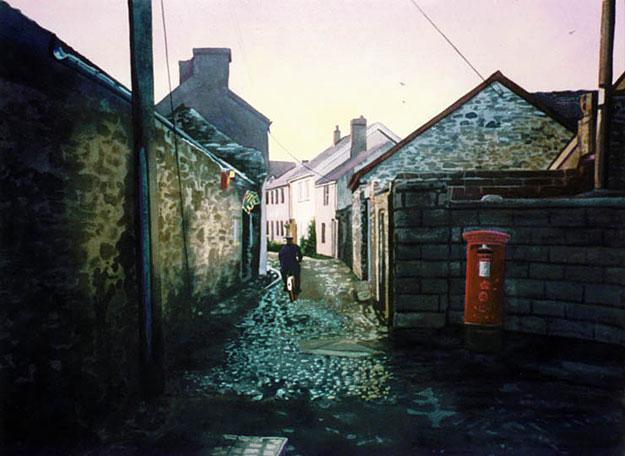 Watercolour and prints of Market Street, Laugharne, by Jonathan Owen